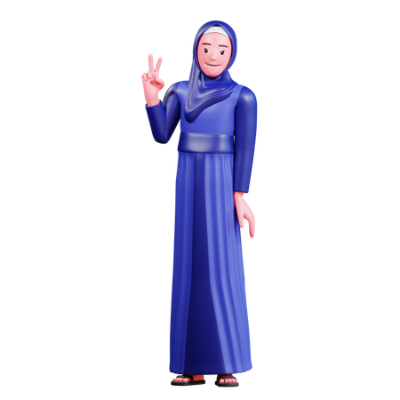 Hijab girl showing victory sign  3D Illustration