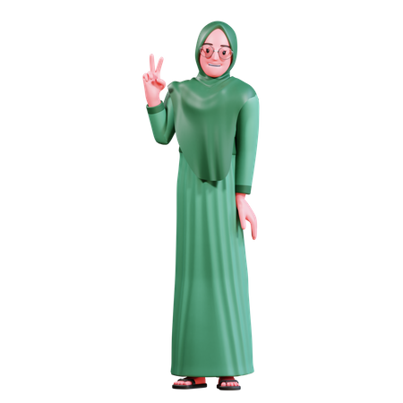 Hijab girl showing victory sign  3D Illustration