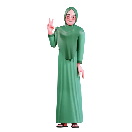 Hijab girl showing victory sign  3D Illustration