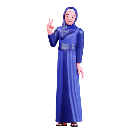 Hijab girl showing victory sign  3D Illustration