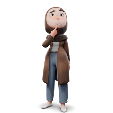 Hijab Girl Thinking  3D Icon