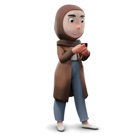 Hijab Girl Watching Phone  3D Icon