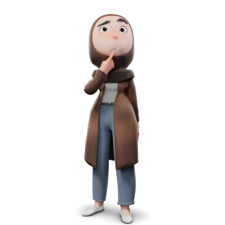 Hijab Mädchen denken  3D Illustration