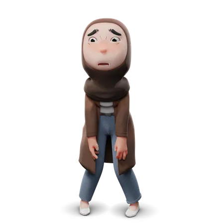 Hijab Mädchen traurig  3D Illustration