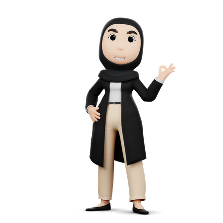 Hijab-Mädchen zeigt fantastisches Zeichen  3D Illustration