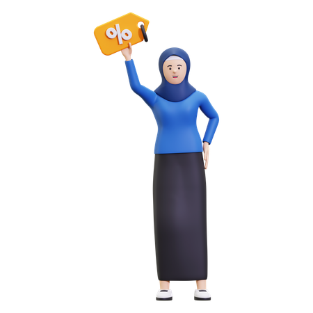 Mujer Hijab Con Etiqueta De Descuento  3D Illustration