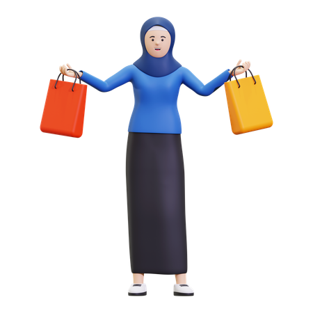 Mujer Hijab haciendo compras de Ramadán  3D Illustration