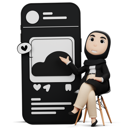 Mujer Hijab presentando por teléfono  3D Illustration