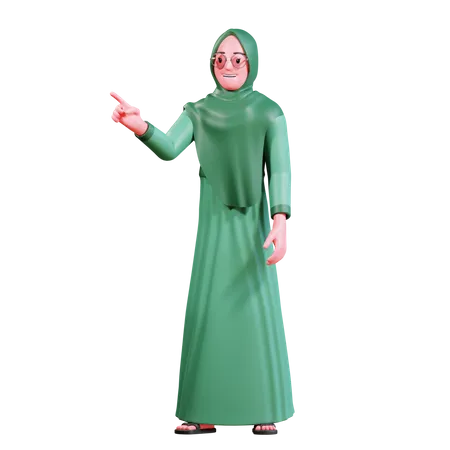 Mulher hijab apontando algo  3D Illustration