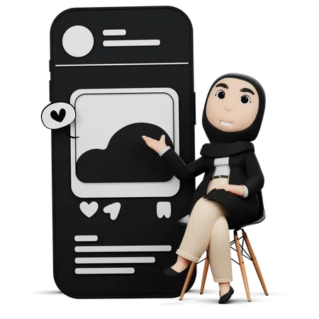 Mulher Hijab se apresentando no telefone  3D Illustration