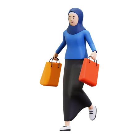 Hijab Mulher Compras  3D Illustration