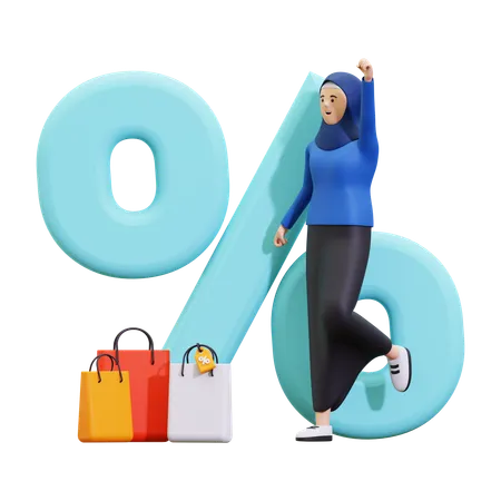Mulher Hijab fazendo compras na promoção do Ramadã  3D Illustration