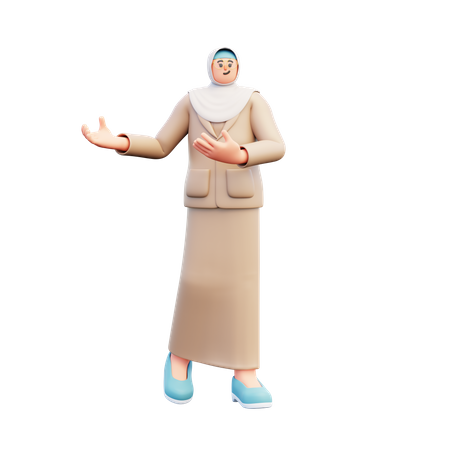 Hijab Teacher Explaining Something  3D Illustration