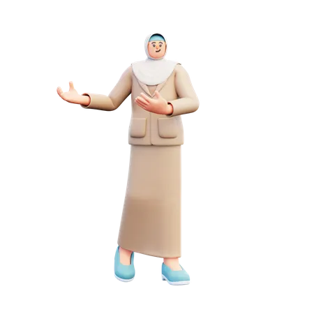 Hijab Teacher Explaining Something  3D Illustration