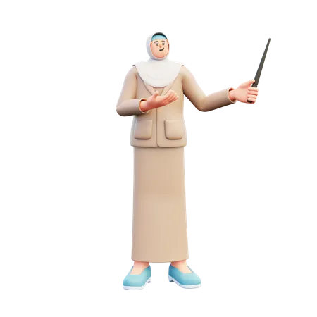 Hijab Teacher Holding Stick And Explaining  3D Illustration