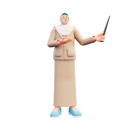 Hijab Teacher Holding Stick And Explaining  3D Illustration