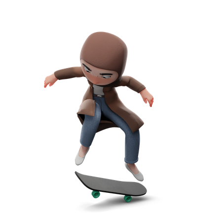 Hijab und Skateboard  3D Illustration