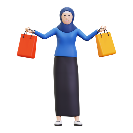 Hijab Woman Doing Ramadan Shopping  3D Illustration