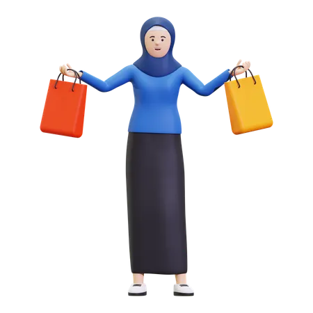 Hijab Woman Doing Ramadan Shopping  3D Illustration