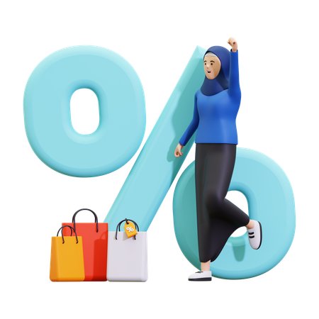 Hijab Woman Doing Shopping On Ramadan Sale  3D Illustration