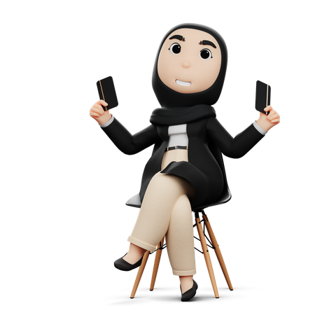 Hijab Woman Holding Card  3D Illustration