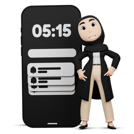 Hijab Woman Looking At Timer  3D Illustration