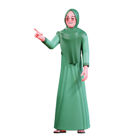 Hijab woman pointing something  3D Icon
