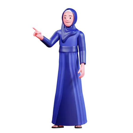 Hijab woman pointing something  3D Illustration