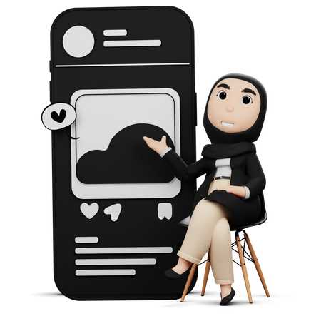 Hijab Woman Presenting On Phone  3D Illustration