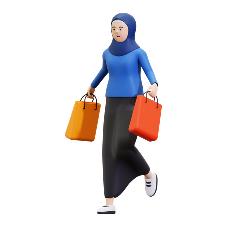 Hijab Woman Shopping  3D Illustration