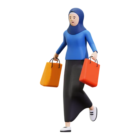 Hijab Woman Shopping  3D Illustration