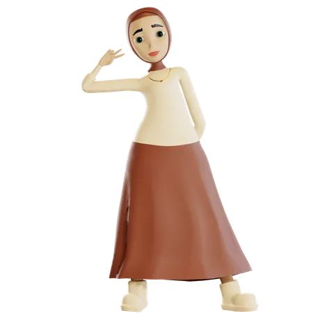 Hijab woman showing piece sign  3D Illustration