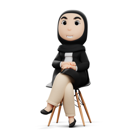 Hijab Woman Sitting On Table  3D Illustration