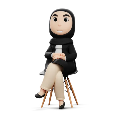 Hijab Woman Sitting On Table  3D Illustration