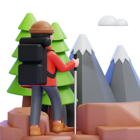 Hiker With Backpack  3D Icon