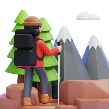 Hiker With Backpack  3D Icon