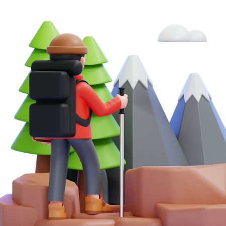 Hiker With Backpack  3D Icon