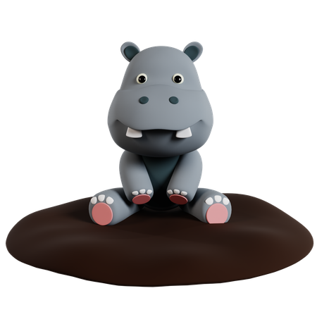 Hippopotame sur la boue  3D Icon