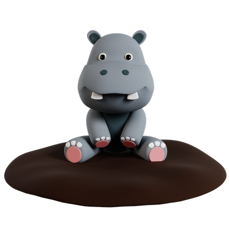 Hippopotamus on Mud  3D Icon