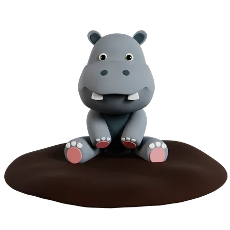 Hippopotamus on Mud  3D Icon