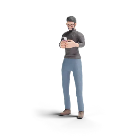 Homme Hipster Discutant Au Telephone En Arriere Plan Transparent Illustration 3 D 3D Illustration