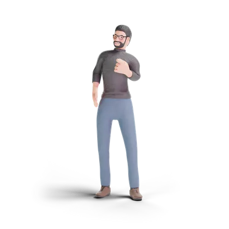 Homme hipster pointant le geste du doigt  3D Illustration