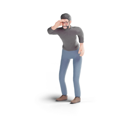 Homme hipster regardant avec la main sur les yeux  3D Illustration