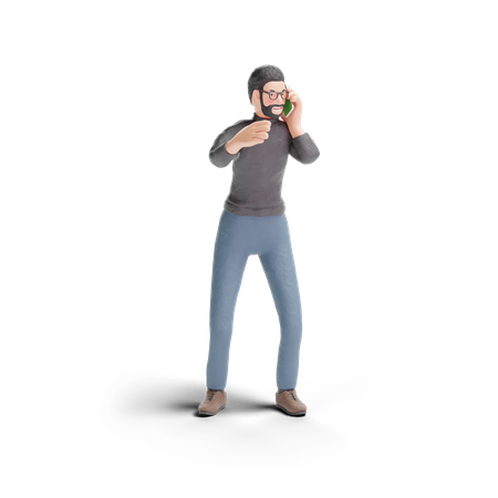 Hipster man calling on phone  3D Illustration