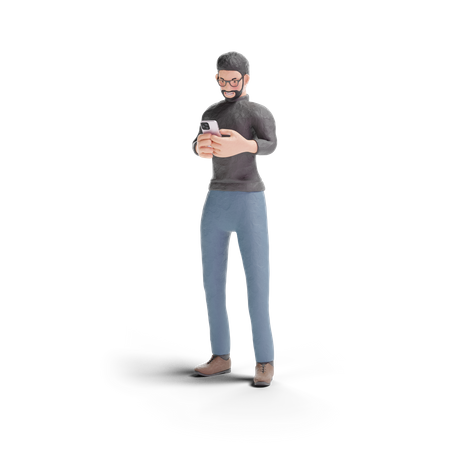 Hipster man chatting on phone  3D Illustration