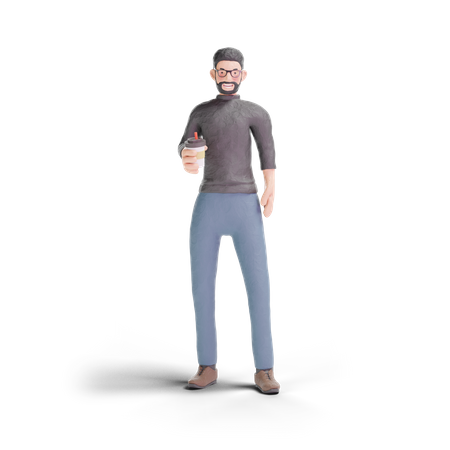 Hipster man holding coffee  3D Illustration