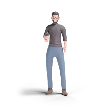 Hipster man holding coffee  3D Illustration