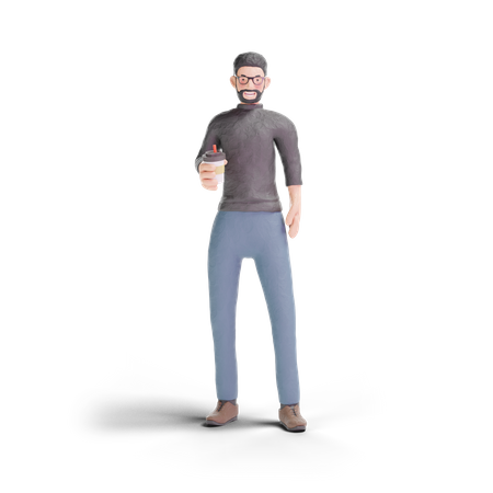 Hipster man holding coffee  3D Illustration