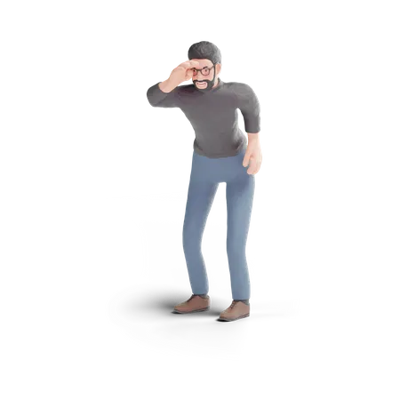 Hipster man looking with hand over eyes  3D Illustration