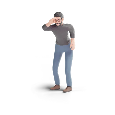Hipster man looking with hand over eyes 3D Illustration